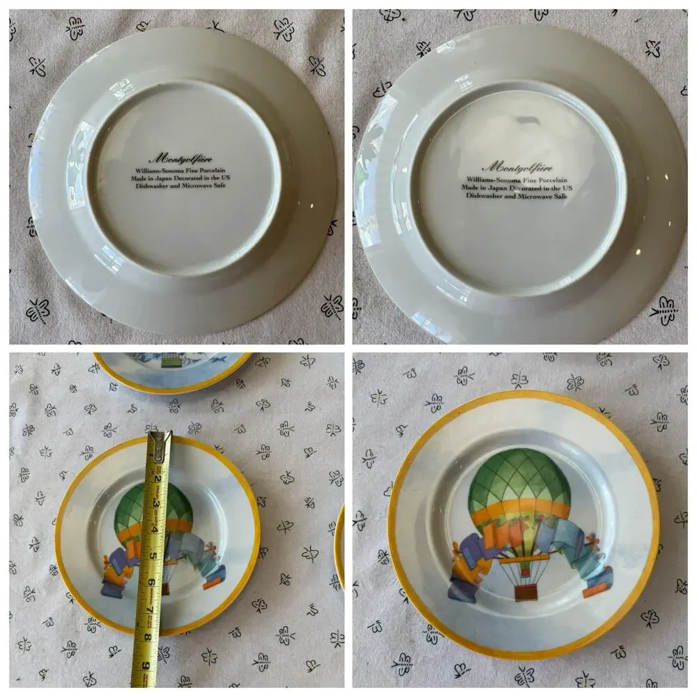 Williams Sonoma Hot Air Balloon Montgolfière Salad Plates x4 wall decor